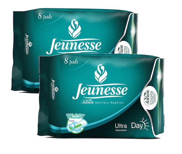 Jeunesse Anion Sanitary Napkins Ultra Absorbent Day Pad With Wings 245 cm long 2 packs x 8 pads