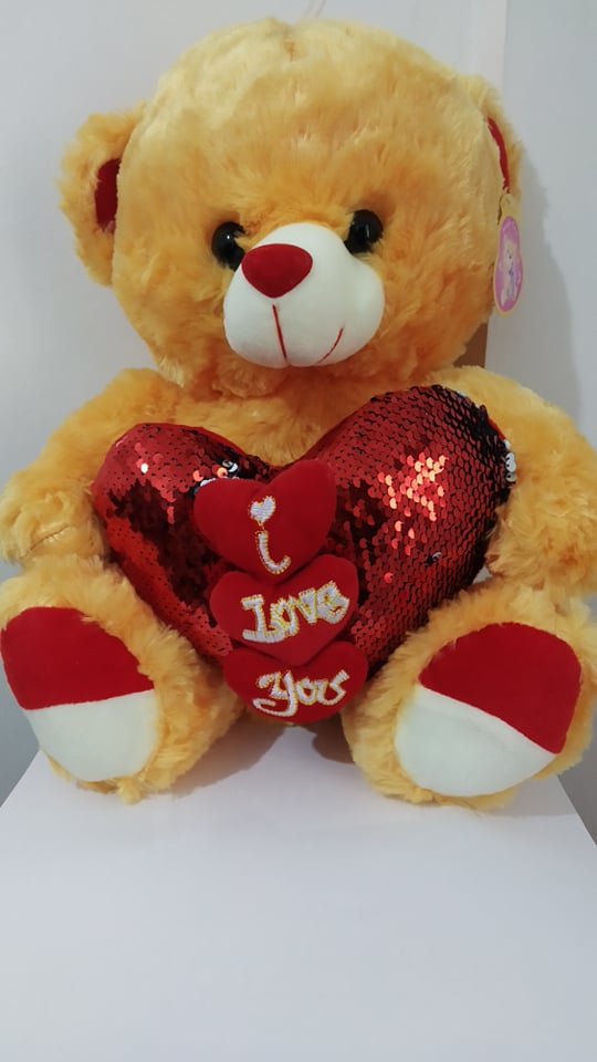 Teddy bear stuff toy with heart valentines gift brown 16 inches