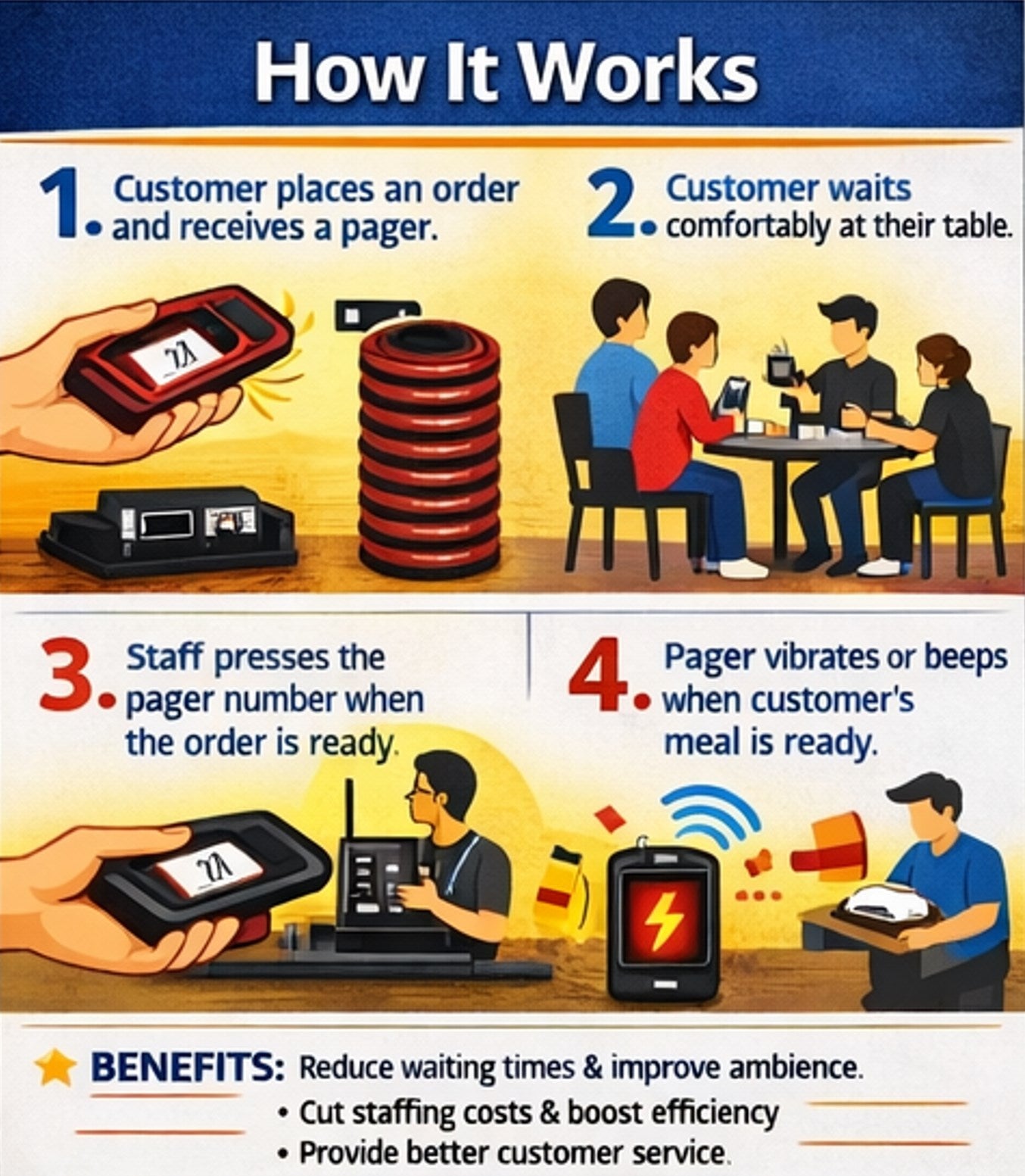 Wireless Order Pickup Ready Pager/Buzzer  Solution