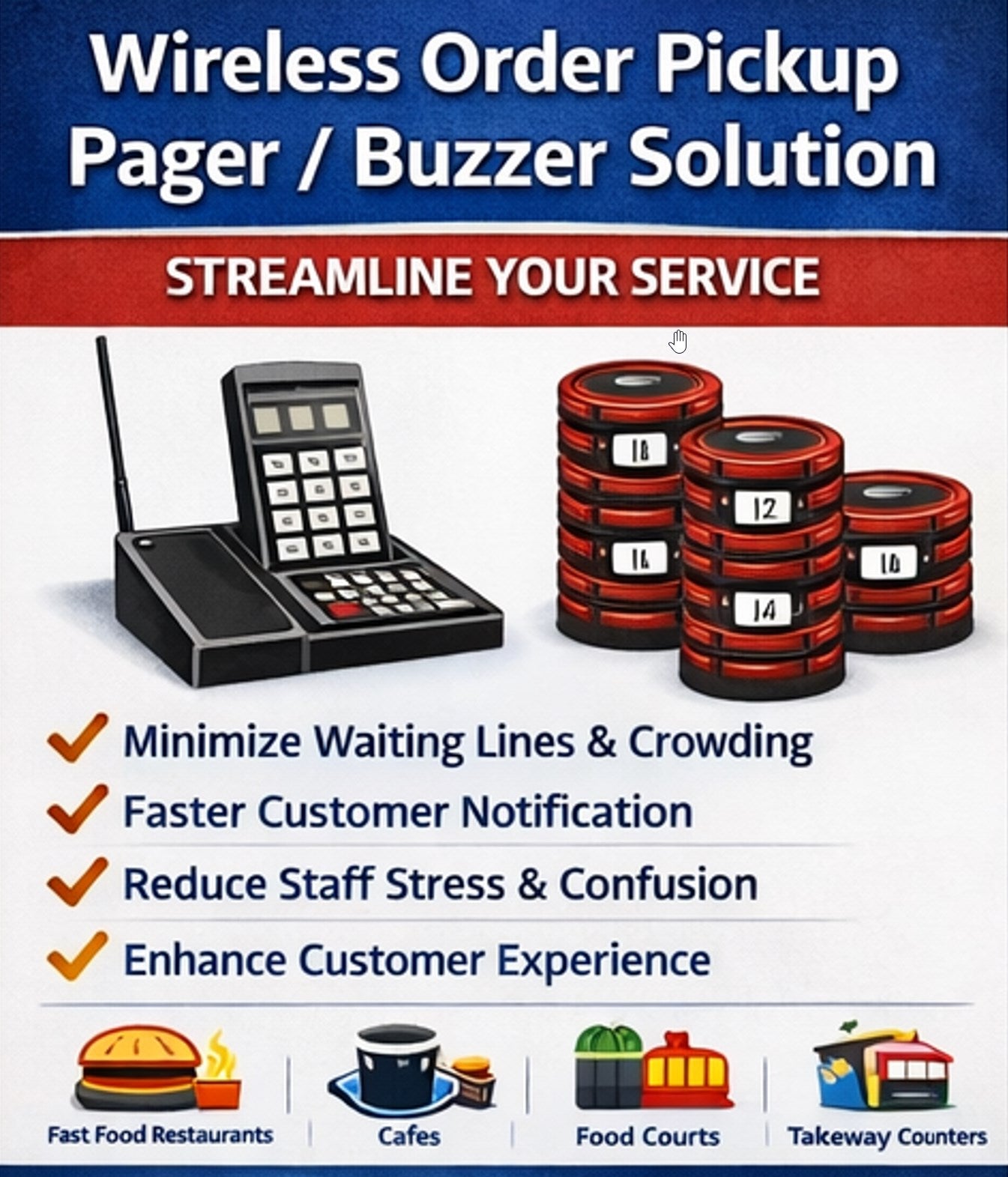 Wireless Order Pickup Ready Pager/Buzzer  Solution