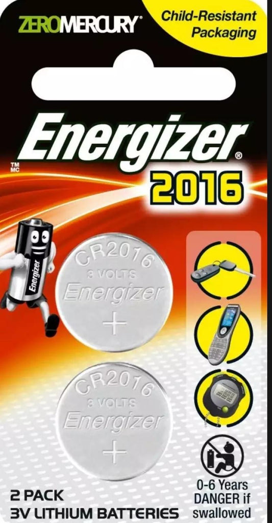 Energizer CR2016 3V Lithium Coin Button Batteries Zero Mercury 2 pcs 1 pack