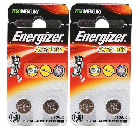Energizer A76 LR44 15v Alkaline Button Batteries Zero Mercury 4pcs 2 packs