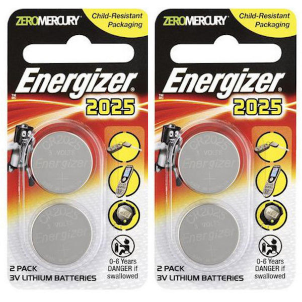 Energizer CR2025 3V Lithium Coin Batteries Zero Mercury 4pcs