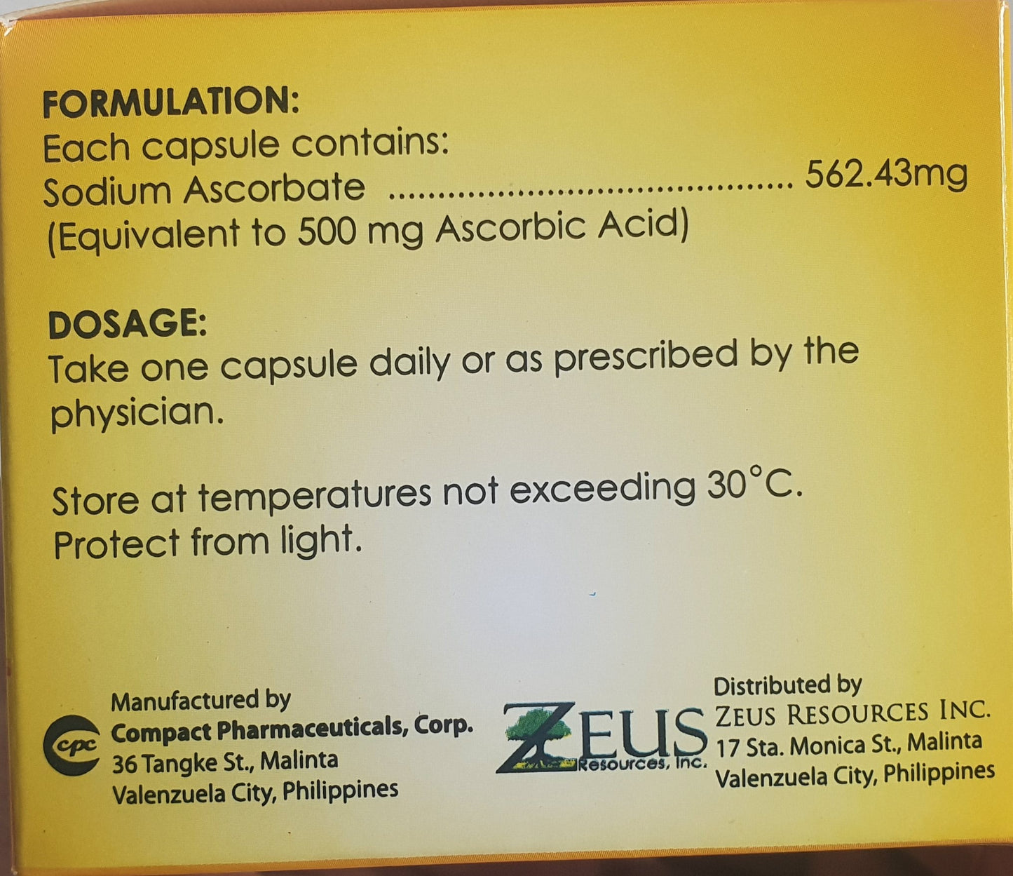Jewel-Cee Sodium Ascorbate 562.43mg 100 Capsules 1 box Vitamin C FDA Approved