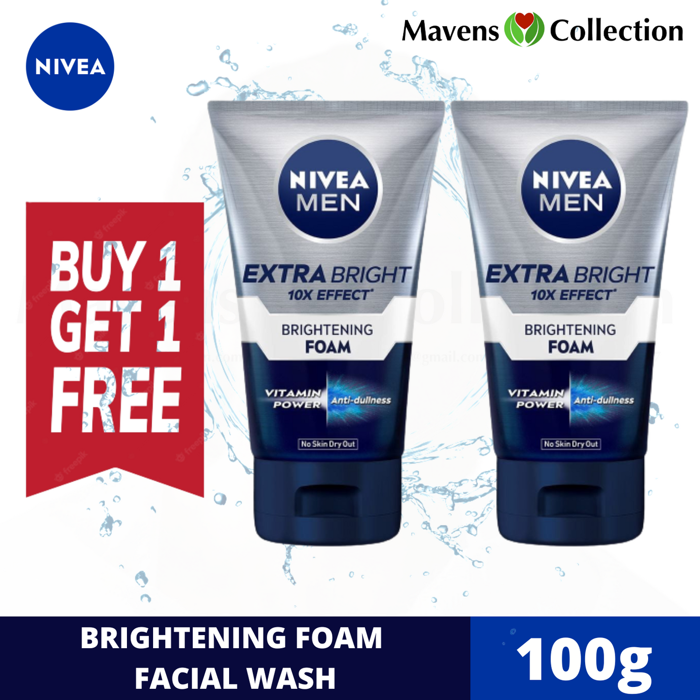 Nivea Men 100g Extra Bright 10x Effect Brightening Foam Facial Wash Vitamin Power Whitening (BUY 1 TAKE 1 PROMO)