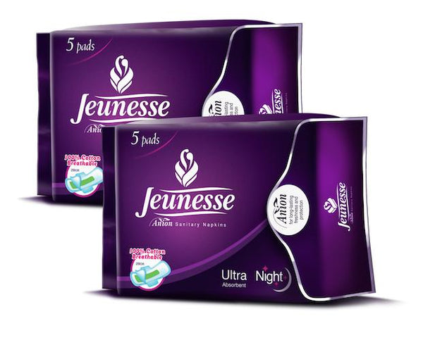 Jeunesse Anion Sanitary Napkins Ultra Absorbent Night Pad 28cm 2 packs x 5 pads